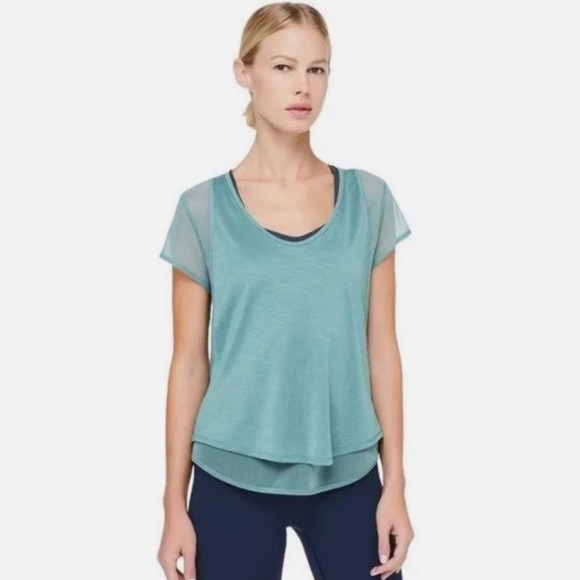 LULULEMON Set The Course Mesh Teal Short Sleeve Top - Picture 1 of 6